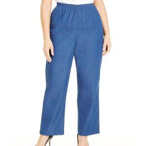 ALFRED DUNNER Plus Size Dark Wash Denim Chambray Elastic Waist Pull On Pants 24W